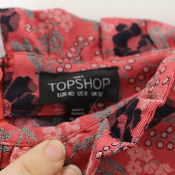 TOPSHOP TALL Dark Coral Red Floral Skirt NWT 8 - Picture 4 of 8